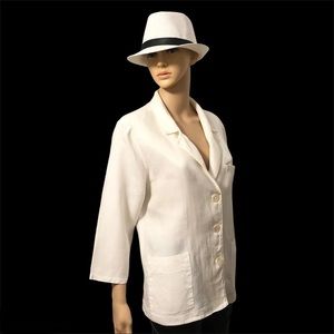 Vintage Handmade Off White 100% Linen Blazer Sz 10